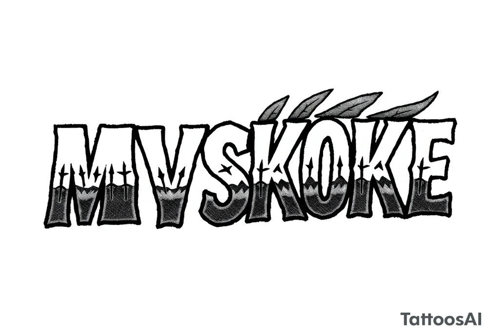 The word “MVSKOKE” shaded with Native American print tattoo idea