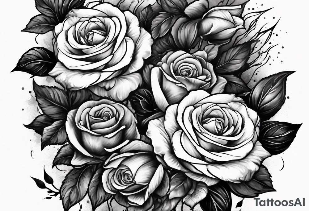 a dark night with a lightening storm outside in a field of roses tattoo idea