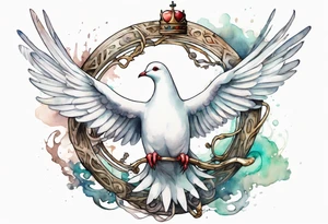 a white dove-serpent hybrid, holding an iron crown tattoo idea
