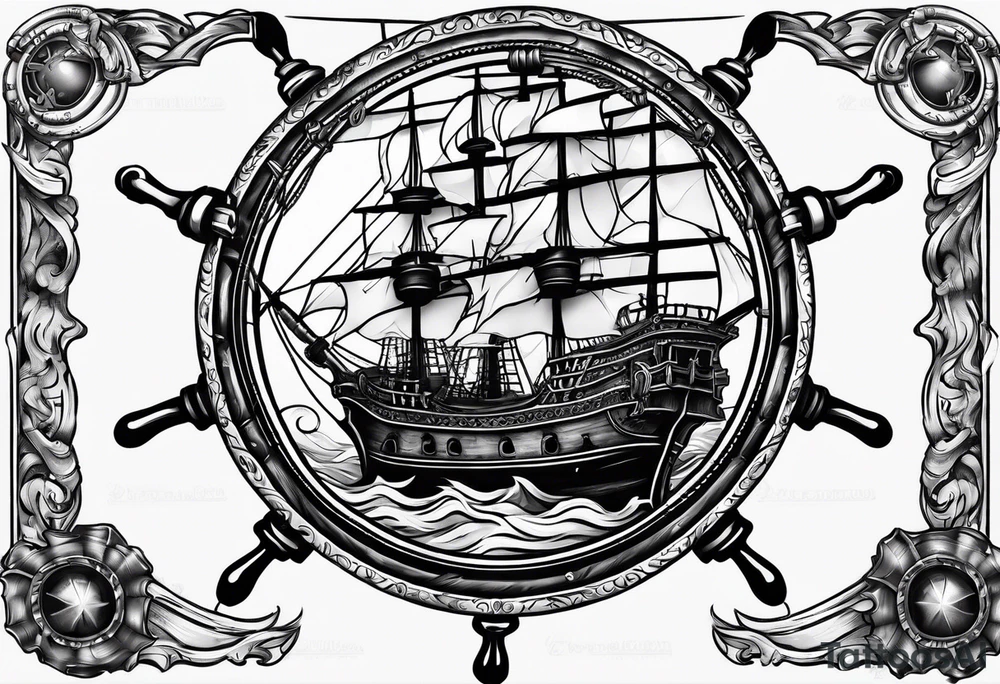 four steering wheels pirate ship tattoo idea