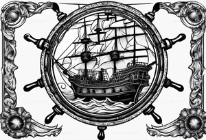 four steering wheels pirate ship tattoo idea