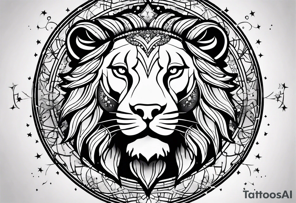 Leo zodiac sign and all of its elements including the constellation on a back tatto tattoo idea
