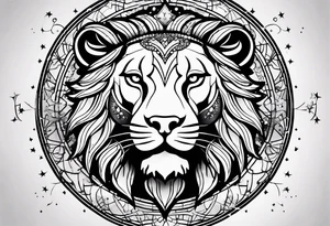 Leo zodiac sign and all of its elements including the constellation on a back tatto tattoo idea