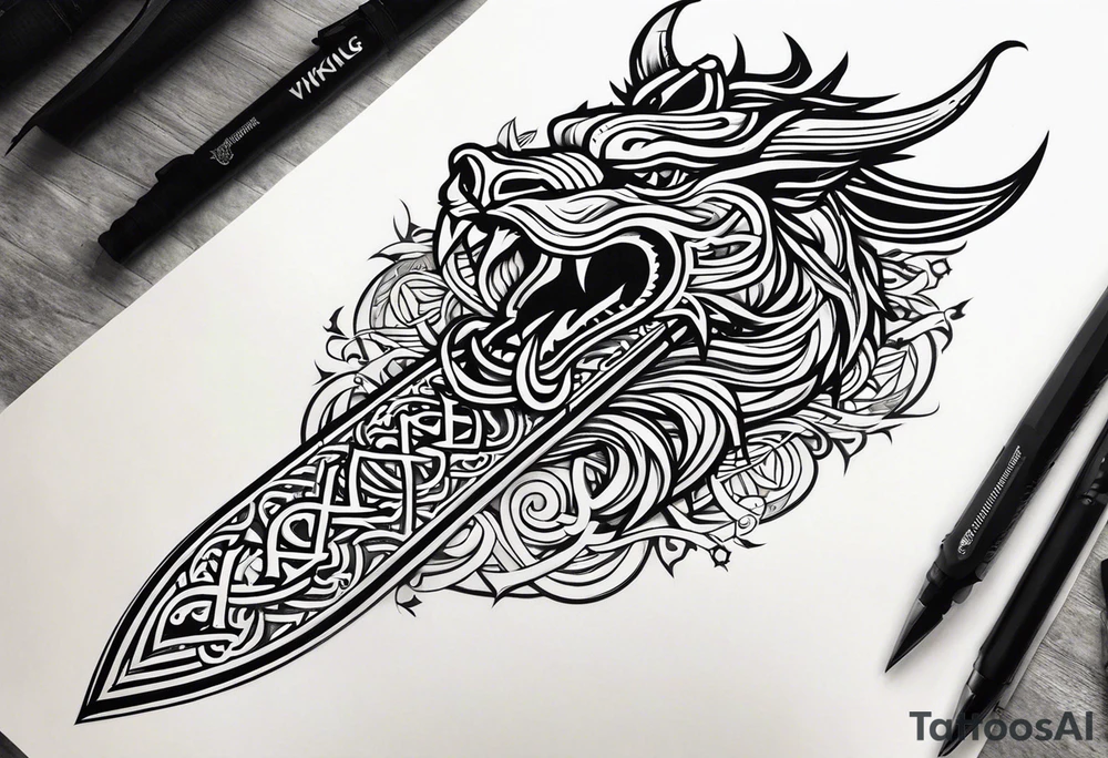 Valhalla sword dragon head axe viking church tattoo idea