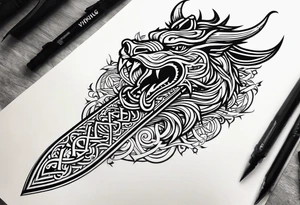 Valhalla sword dragon head axe viking church tattoo idea