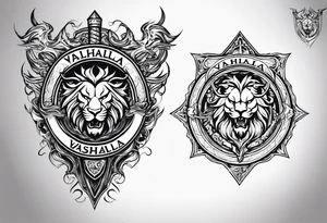 Valhalla shield sword lion dragon tattoo idea