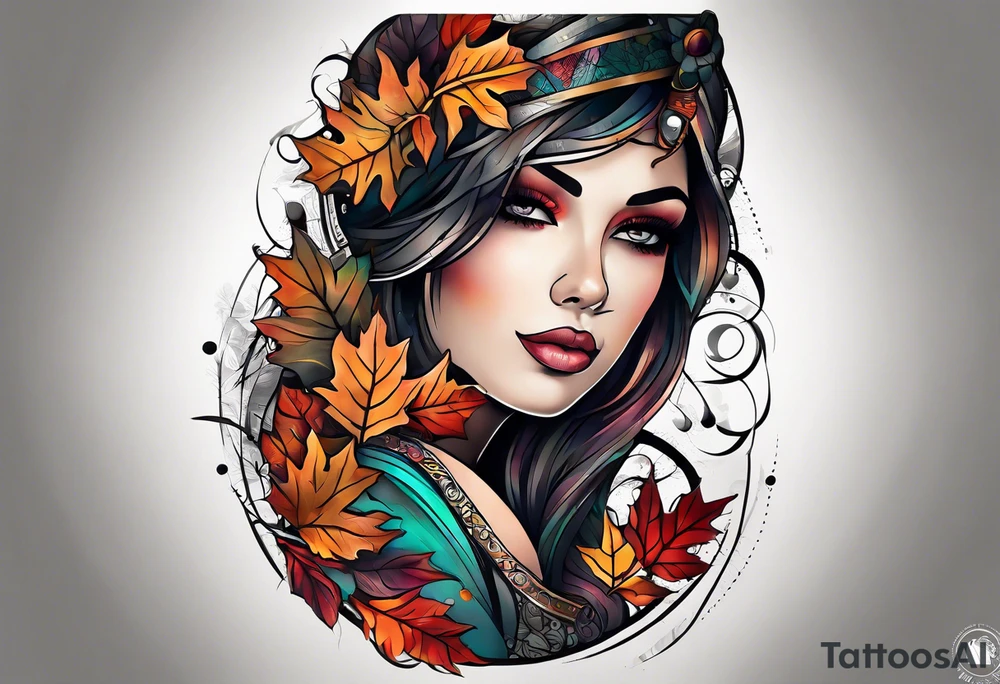 Arm Sleeve Tattoo with fall colors flat tattoo idea