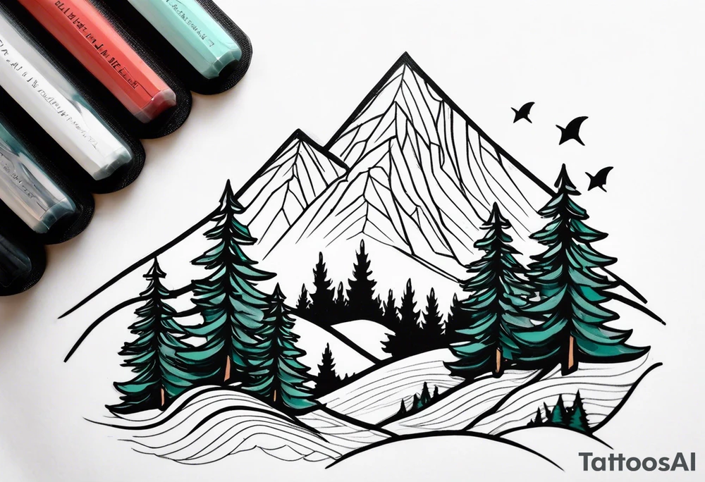small mountain and trees tattoo idea