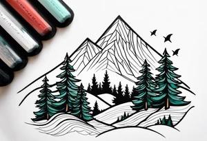 small mountain and trees tattoo idea