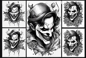no face joker jangling with 3 sculls tattoo idea