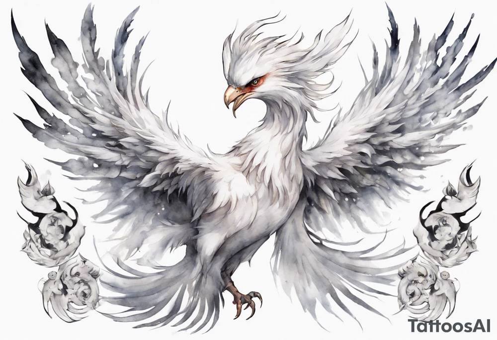 a white phoenix wearing iron diadem tattoo idea