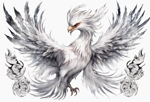 a white phoenix wearing iron diadem tattoo idea