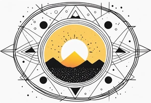 simple sunshine made of black dots with triangles and circles tattoo idea
