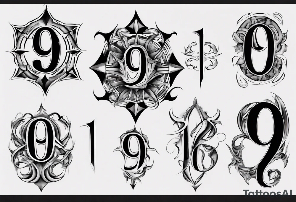 number 9 right side up and upside down connected tattoo black and grey on inside forearm 9:16 aspect ratio tattoo idea
