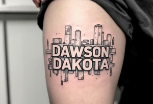 Dawson and Dakota spelled with building blocks with backgrounds tattoo idea