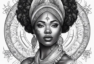 Black woman, enlightenment, wisdom, astronomy, cancer zodiac, natural, full arm tattoo idea