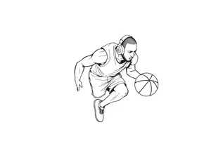 A guy dribbling a basketball with headphones on tattoo idea