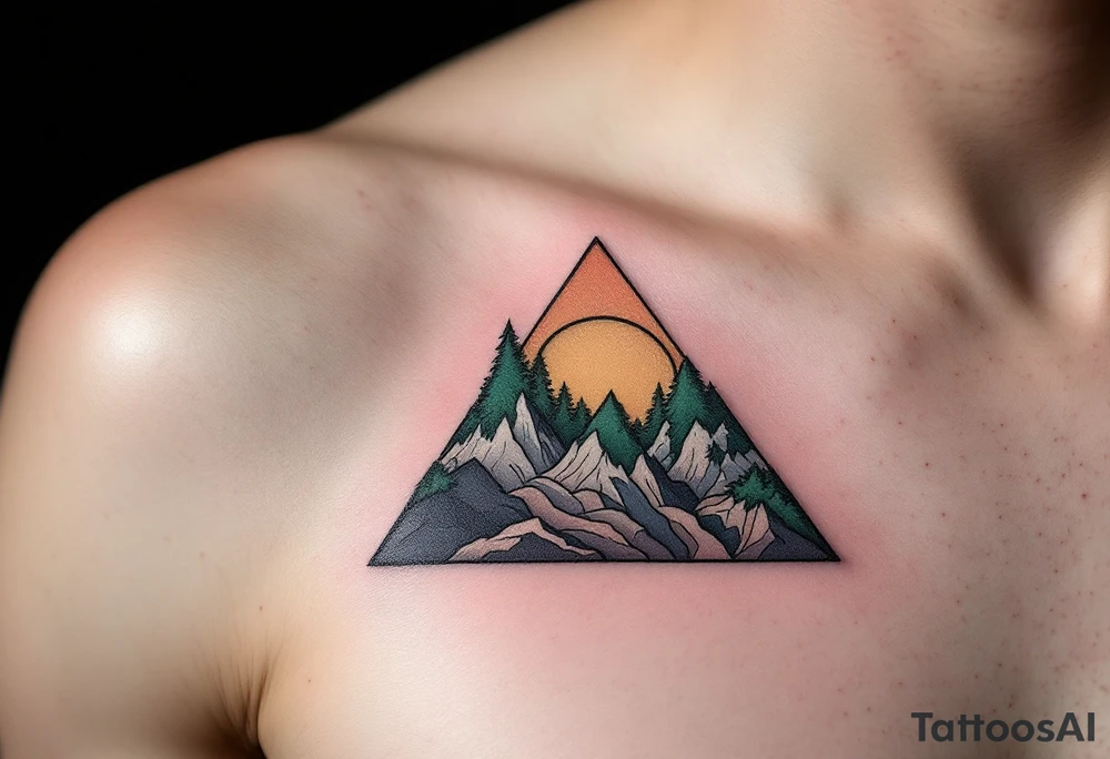 A triangle split diagonally between dark forest green and pale beige, showing balance and contrast. tattoo idea