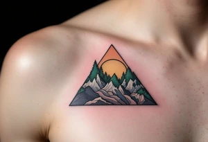 A triangle split diagonally between dark forest green and pale beige, showing balance and contrast. tattoo idea