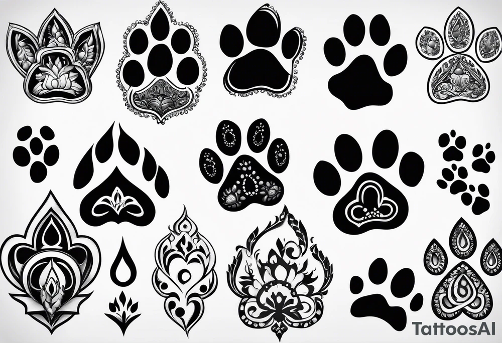 seven dog paw prints tattoo idea