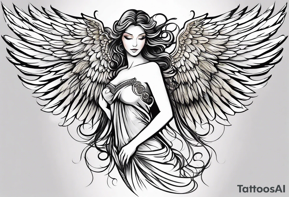 beautiful angel wings. with flilgree in the background tattoo idea