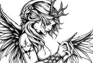 Goth angel beautiful tattoo idea