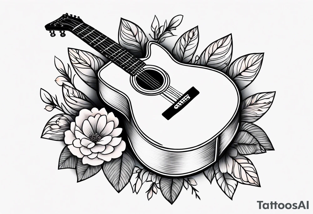 traditional vintage tattoo of guitar simple  flowers tattoo idea