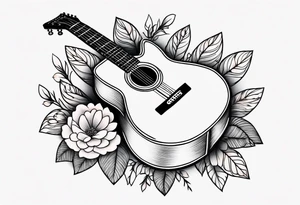 traditional vintage tattoo of guitar simple  flowers tattoo idea