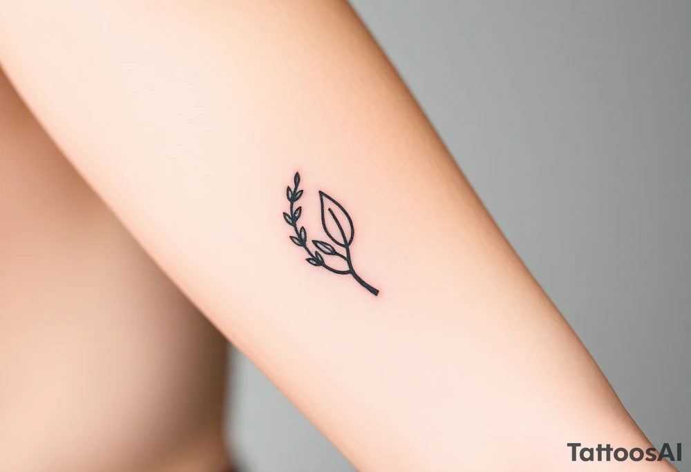 laurel branch with one leaf inverted, the inverted leaf is part of the branch and its inverted to show loss tattoo idea