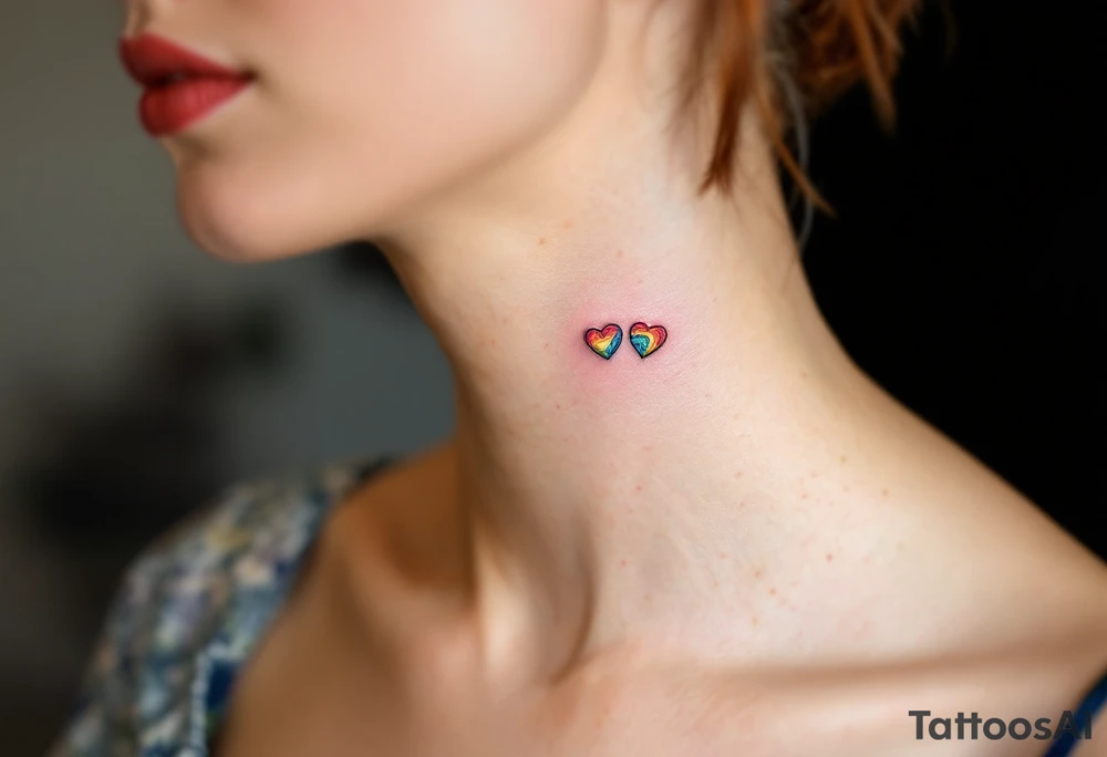 Tiny rainbow hearts behind each ear to honor love in every shade. tattoo idea