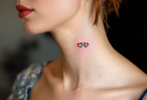 Tiny rainbow hearts behind each ear to honor love in every shade. tattoo idea