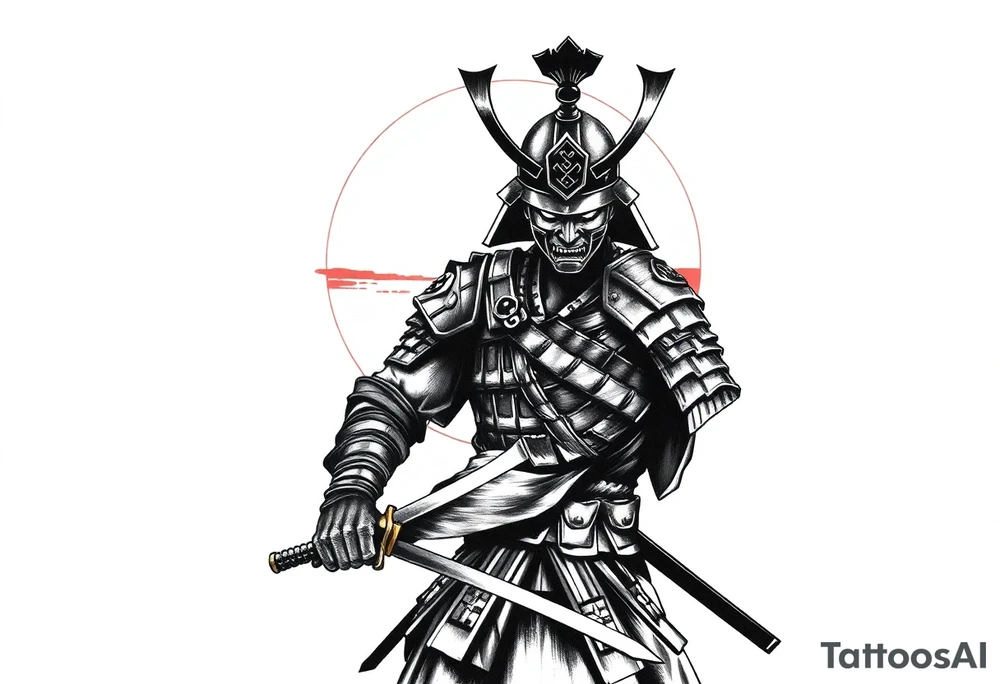 noble samurai warrior silhouette at sunset tattoo idea