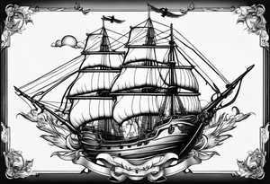 Horse with wings and a big ship in the wayer tattoo idea