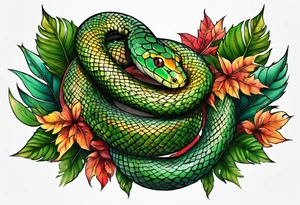 snake with leaves tattoo idea