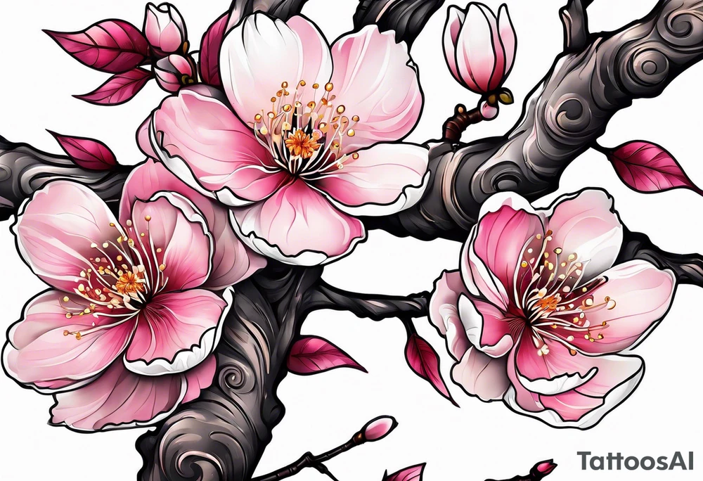 Cherry blossom flower with planets tattoo idea