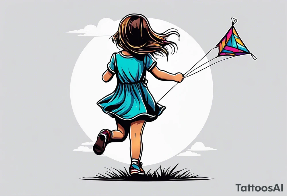 back image of a little girl flying a kite tattoo idea