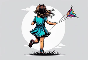 back image of a little girl flying a kite tattoo idea