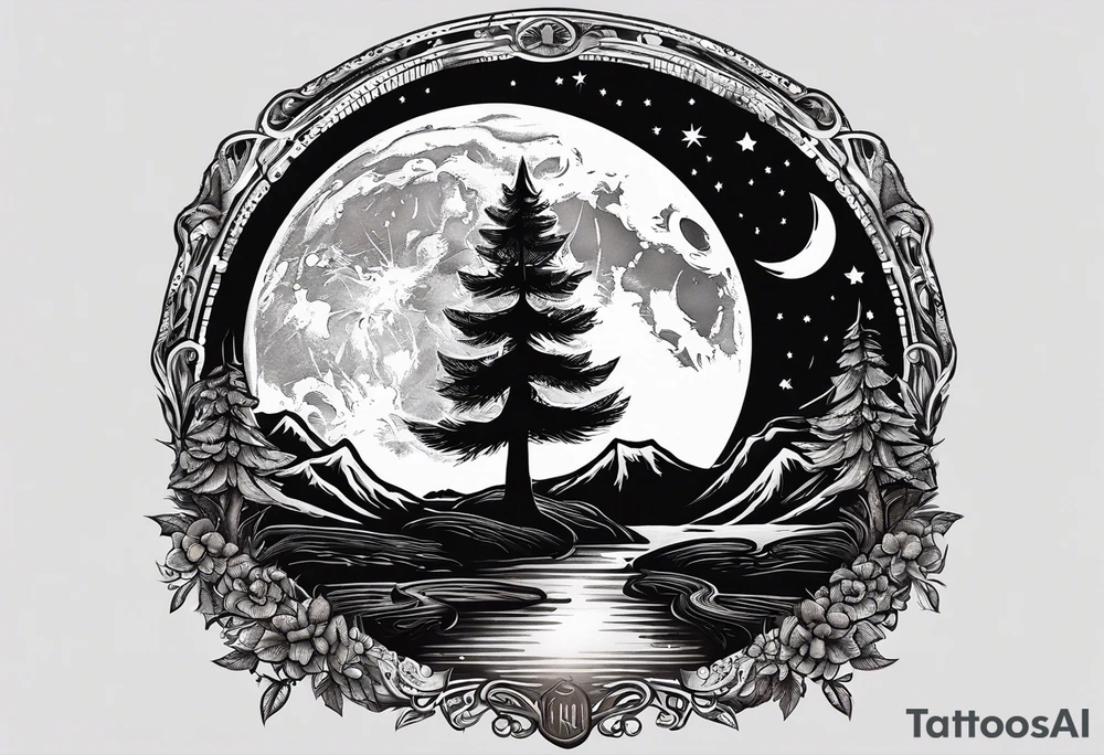 Guitar design moon tree campfire tattoo idea
