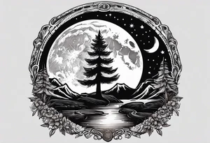 Guitar design moon tree campfire tattoo idea