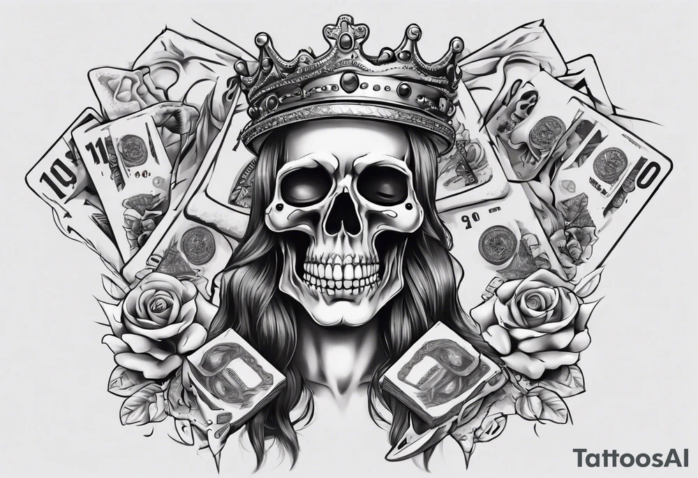santa la muerta with money and crown
on the card tattoo idea