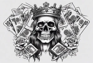 santa la muerta with money and crown
on the card tattoo idea