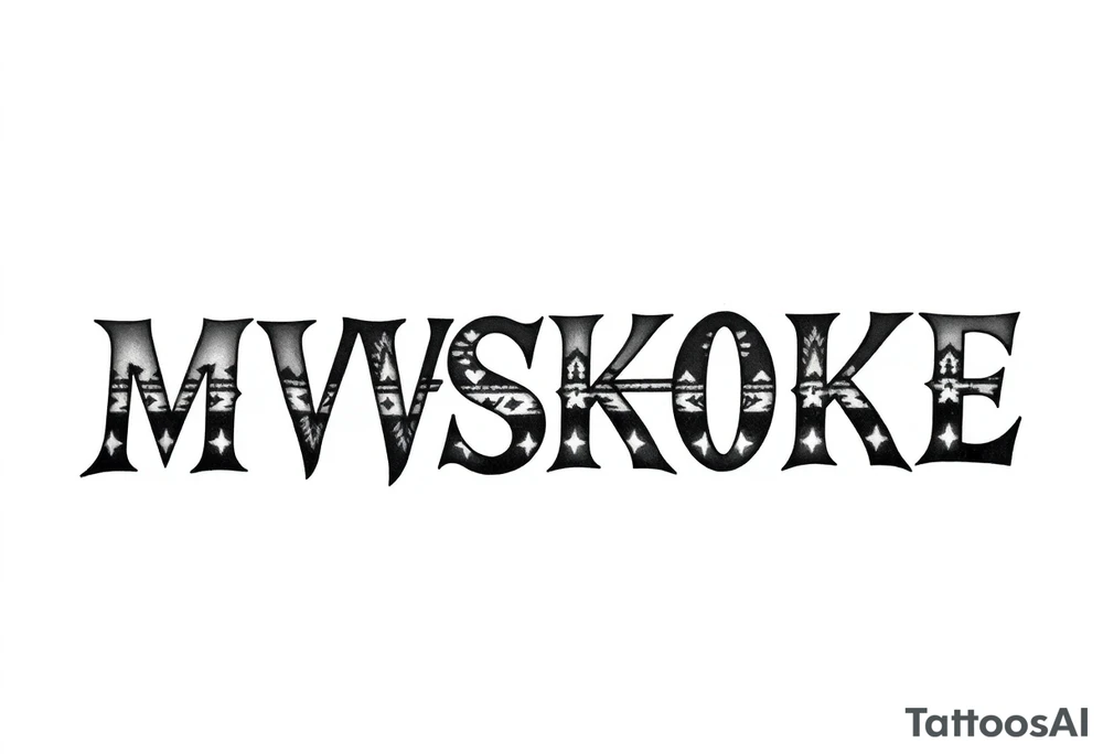The word “MVSKOKE” shaded with Native American print tattoo idea