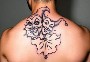 jester clown behind female jester making her smile tattoo idea