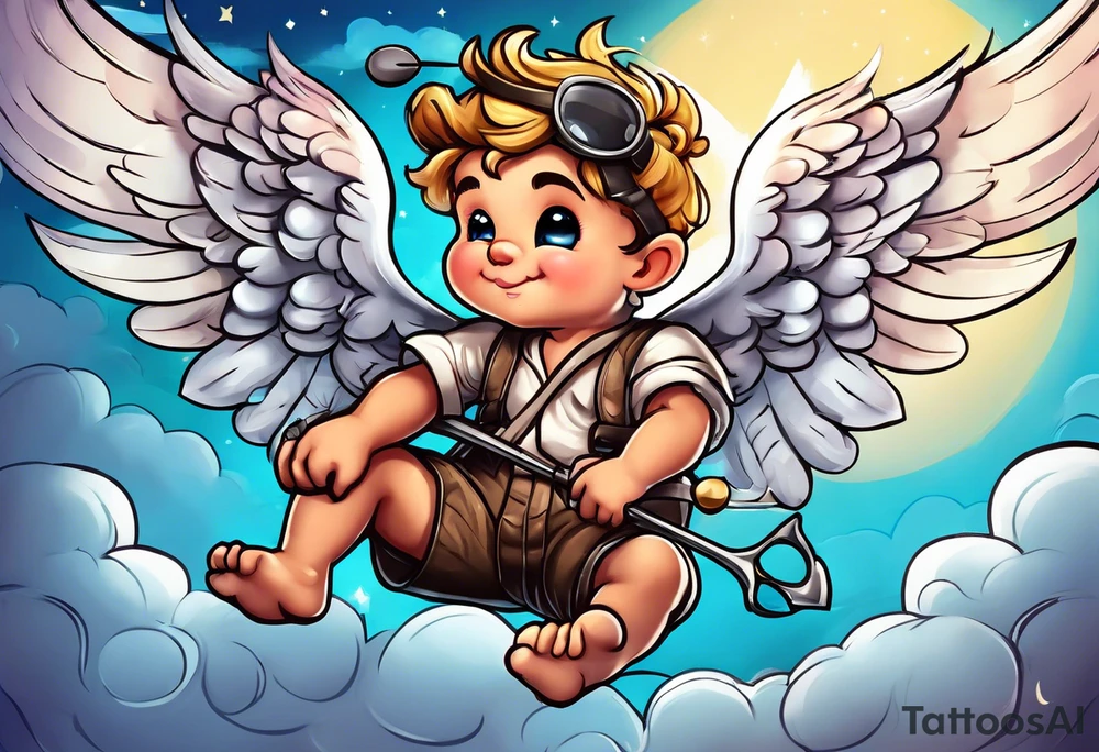 cupido  fly boy with wings and a bow, tattoo idea