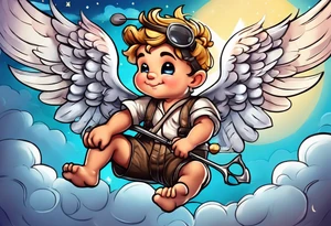 cupido  fly boy with wings and a bow, tattoo idea