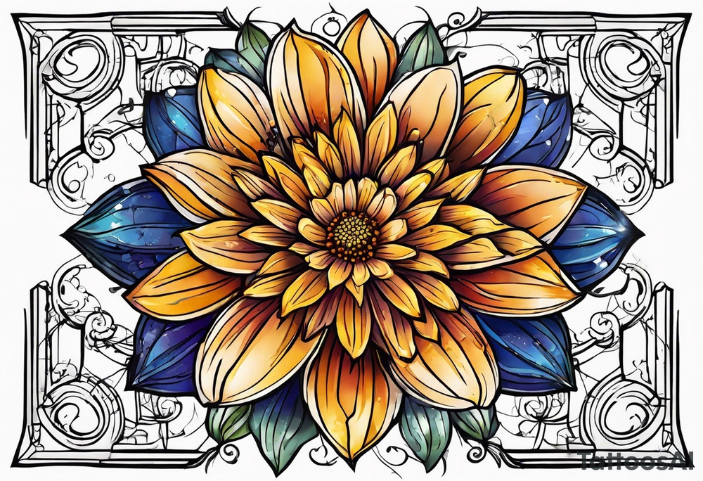 aster flower with roman numerals IX-VI-LVII tattoo idea