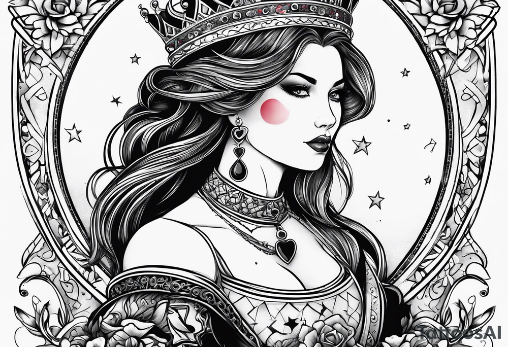 queen of hearts -on forearm - with text saying "queen starleen" tattoo idea