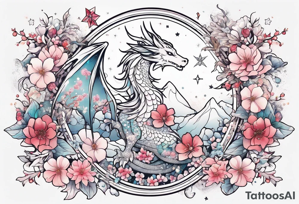 Constellation, wing , snow , cross , dragon female japan kawaii , flower tattoo idea