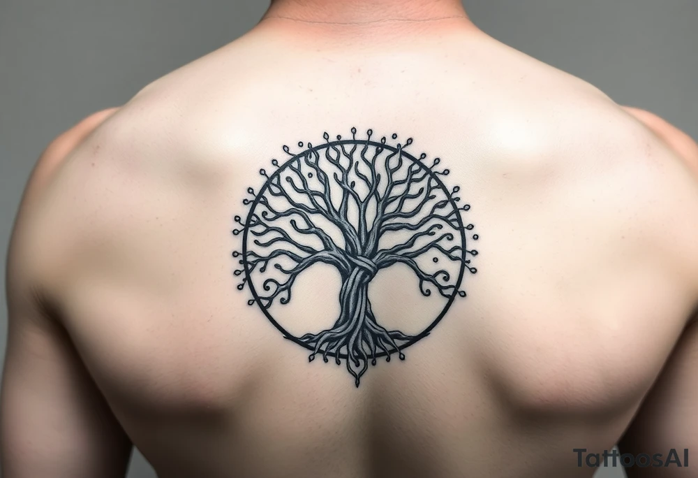 yggadrisl tree of life with circle tattoo idea