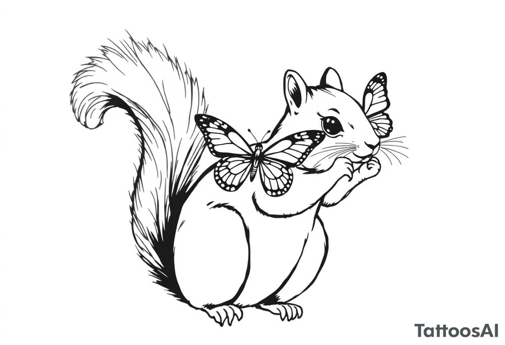 A Squirrel with a butterfly in hands tattoo idea